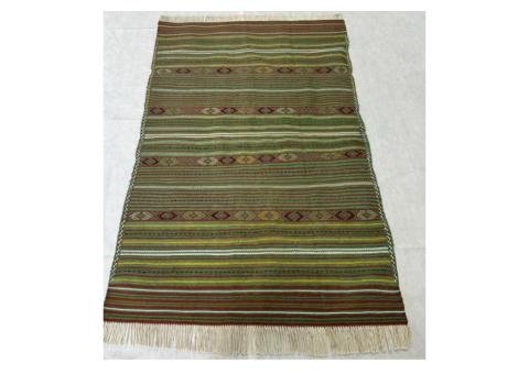 Handmade Green Striped Kilim Rug - 3ft x 5ft