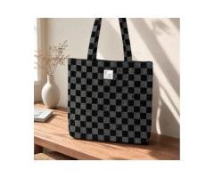 Elegant Checkered Cotton Tote Bag