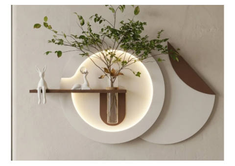 3D LED Wooden Wall Shelf Decor with Vase – Modern Illuminated Home Décor